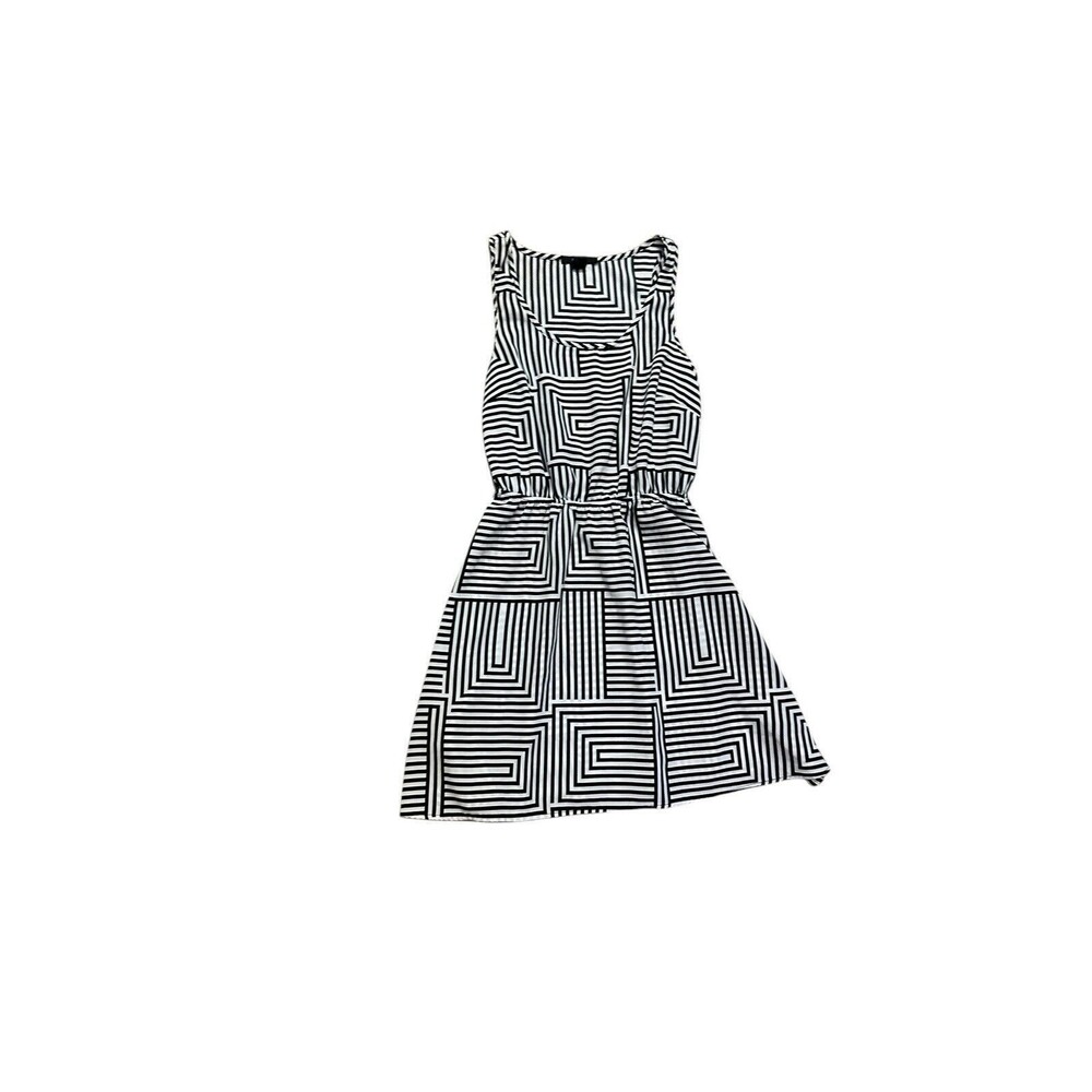 Forever 21 dress M black white maze stripe dress elastic waist light flowy Y2K